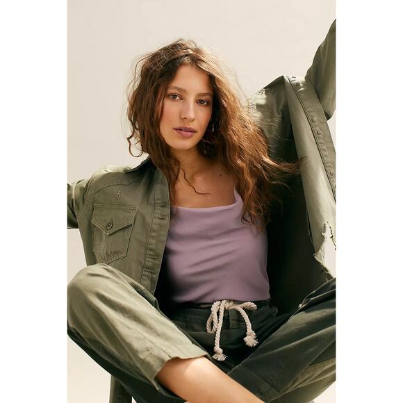 New Free People Moonchild Denim Buttondown Shirt Jacket $128 SMALL Olive - Picture 4 of 4